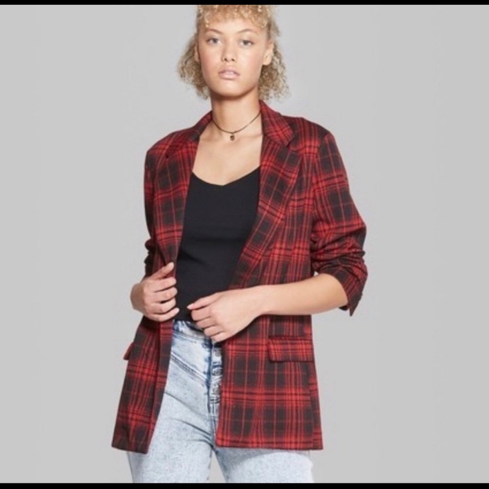 Wild Fable Red & Black Plaid Blazer Size Small